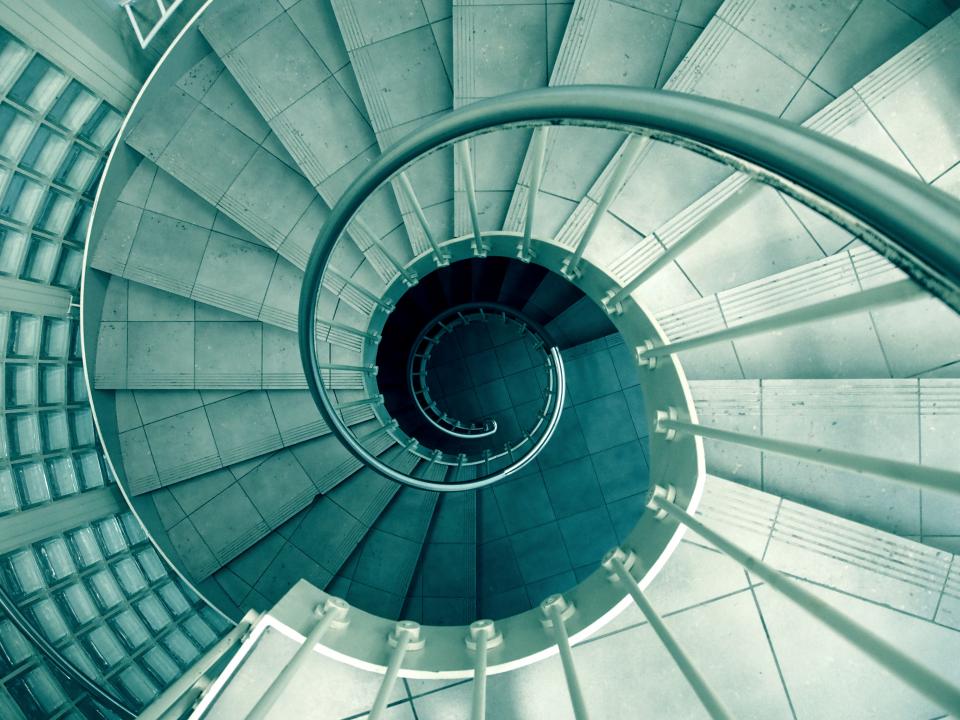 A spiral staircase photographed from above