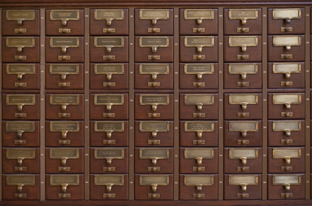 Rows of drawers in a library card catalogue