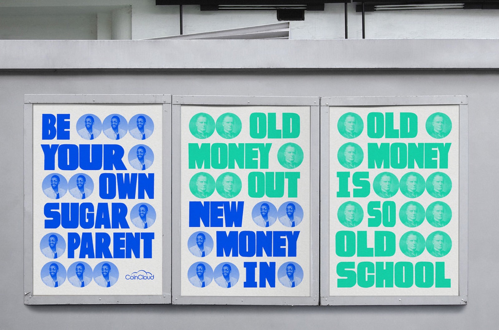 Bold typographic posters on a wall