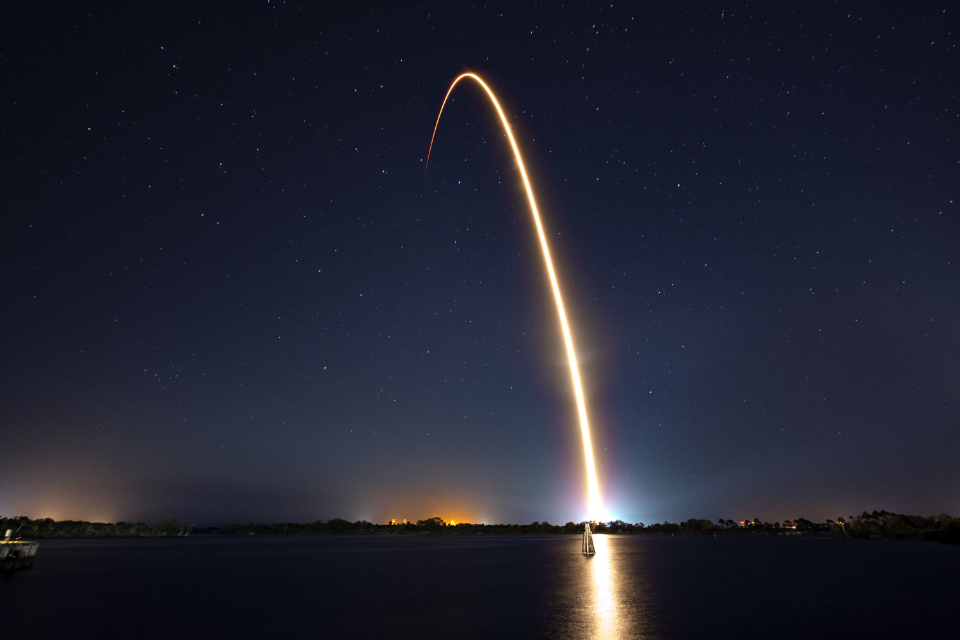 A rocket launching into the sky