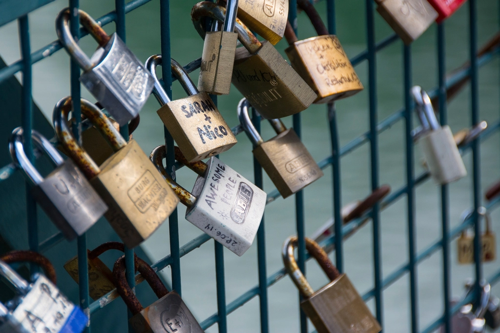 A metal padlock