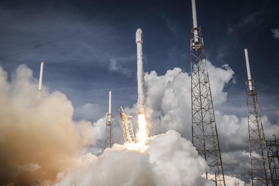 A rocket lifting off