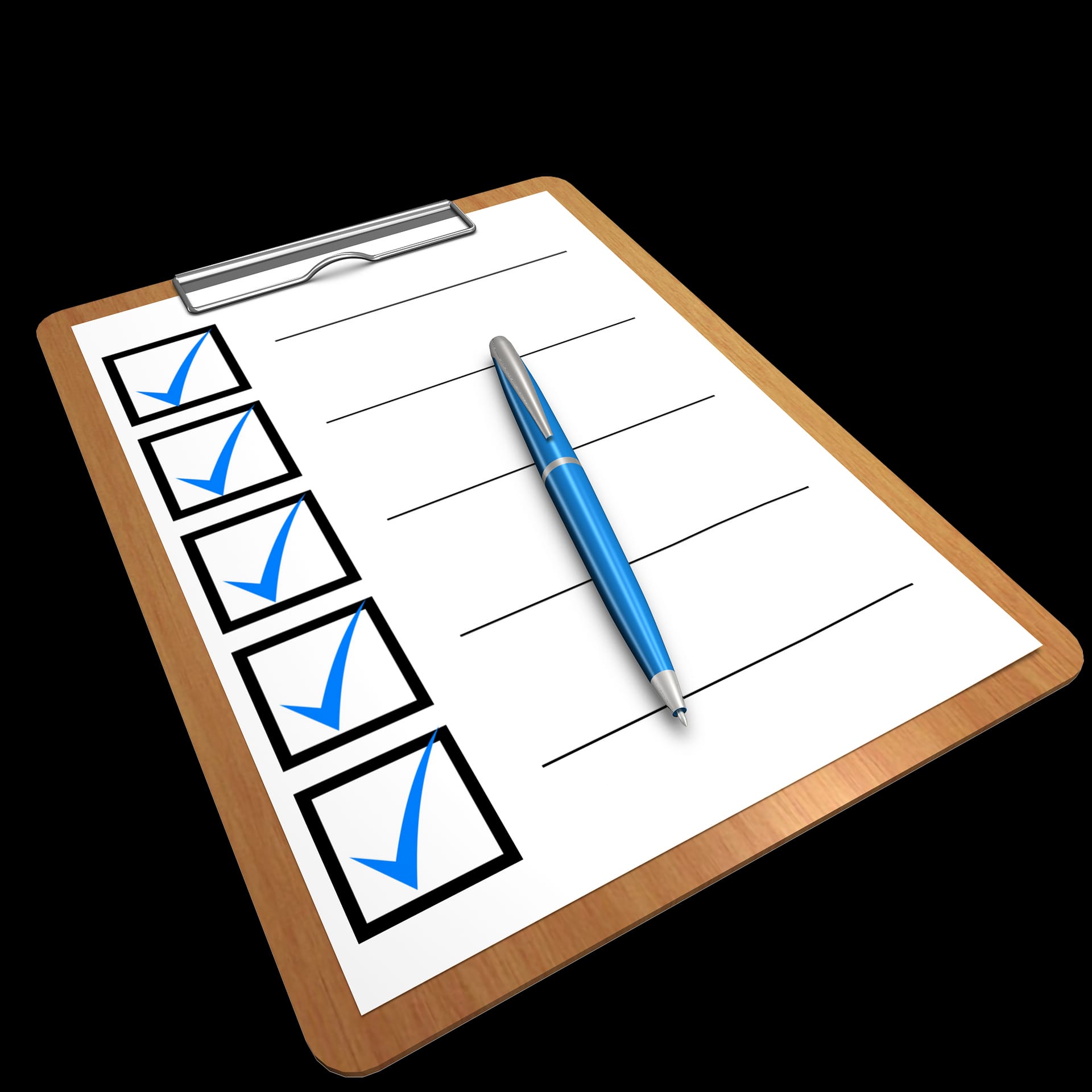 A completed checklist with ticks