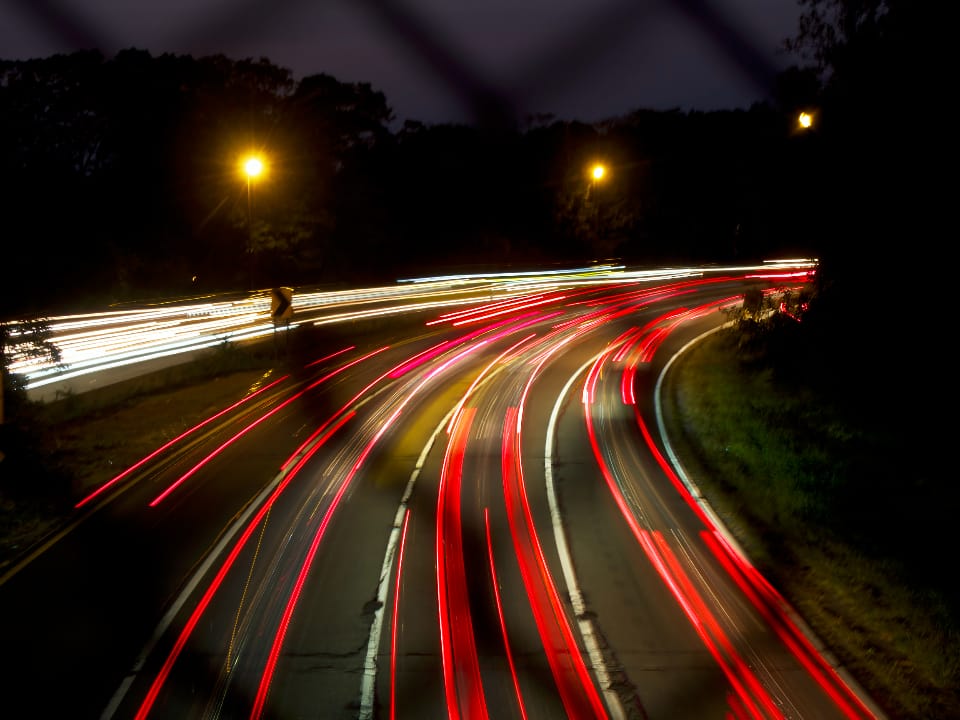 Light trails from traffic at night