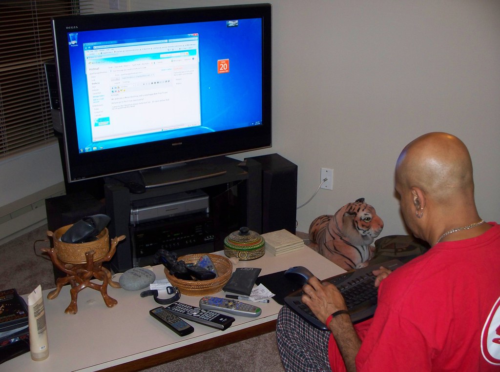 Typing text on a laptop