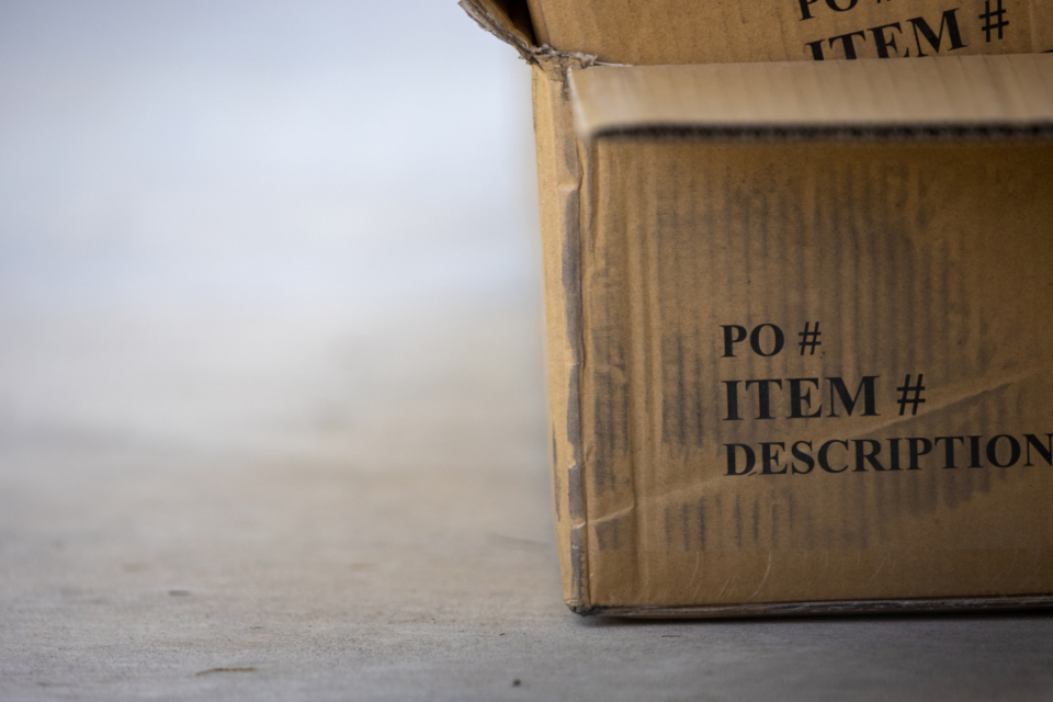 A cardboard delivery box
