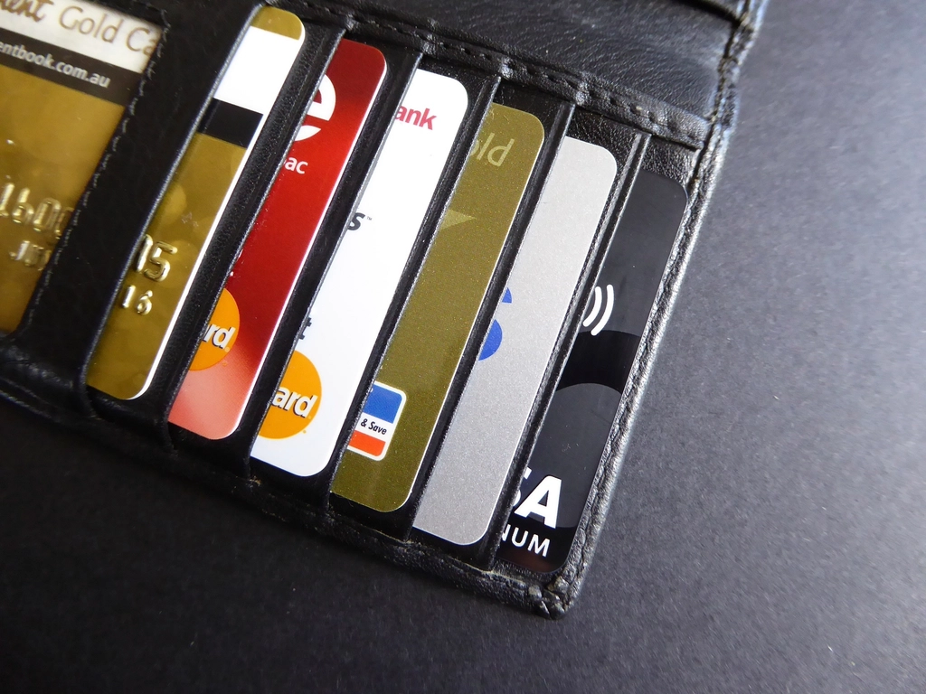 Bank cards held in a wallet