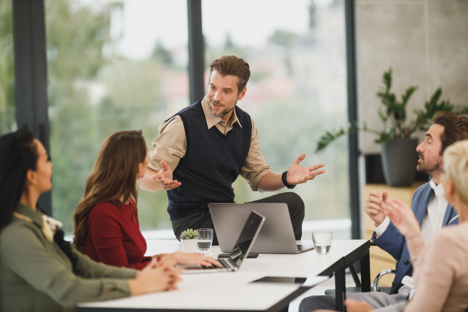 A presentation to a team