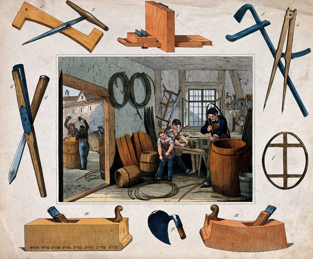 Tools organised on a workshop wall