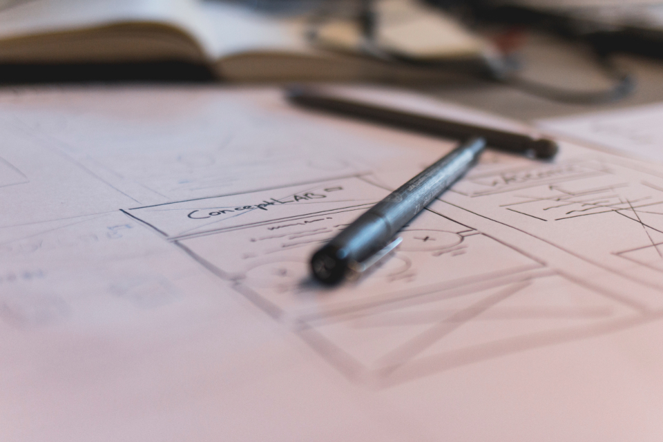 A hand-drawn mobile app wireframe