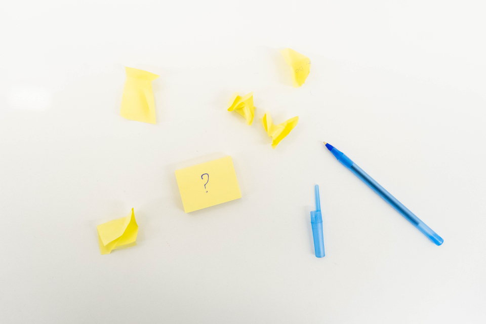 Sticky notes on a wall during a brainstorm