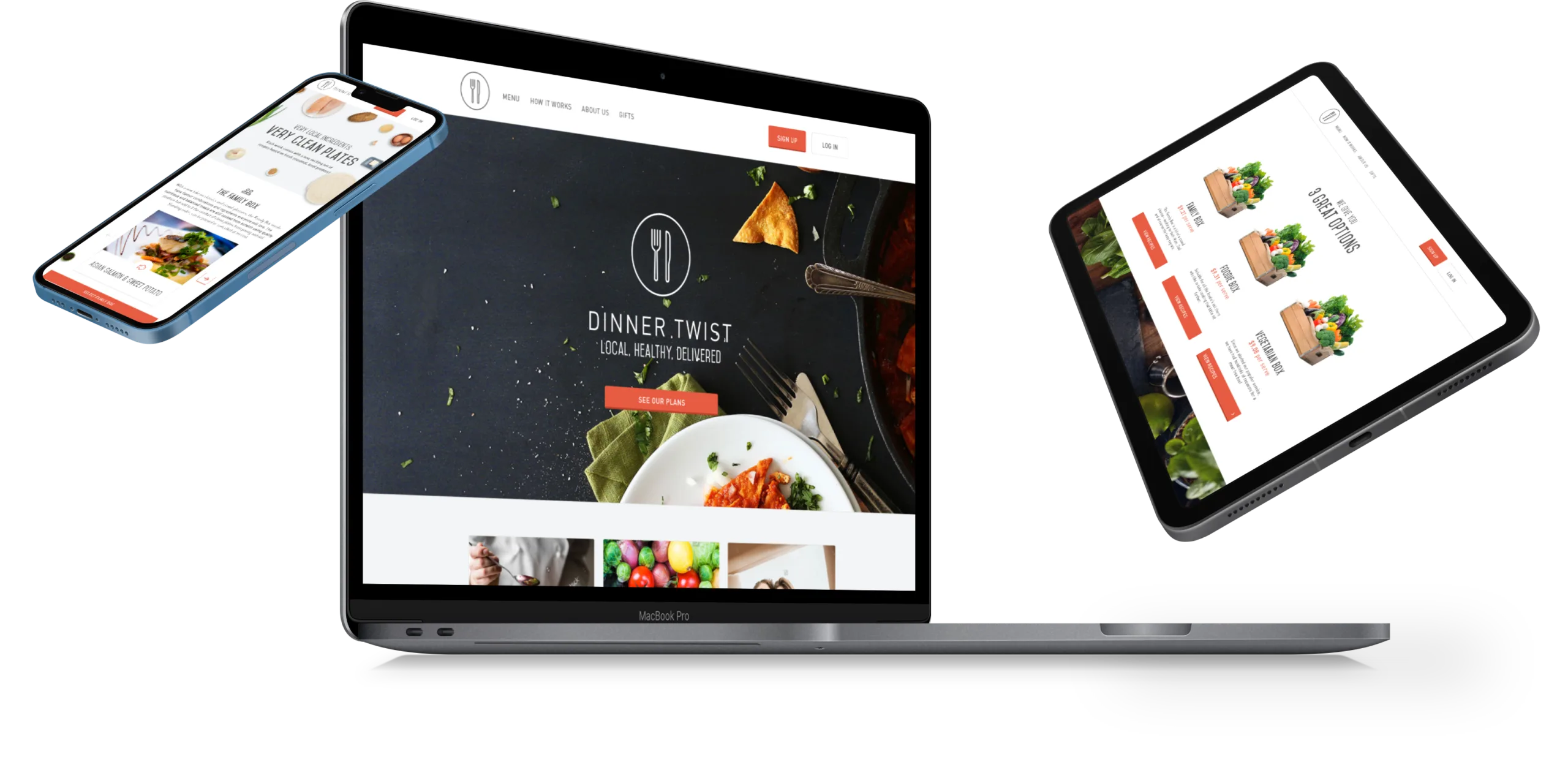Dinner Twist website shown across desktop, laptop, tablet and phone