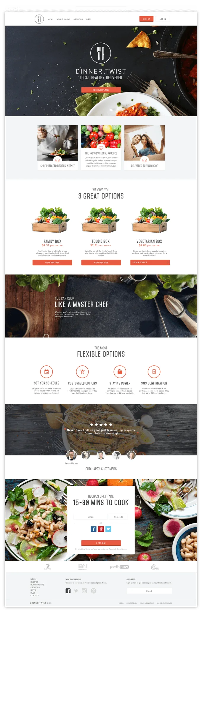 Dinner Twist menu page after the redesign