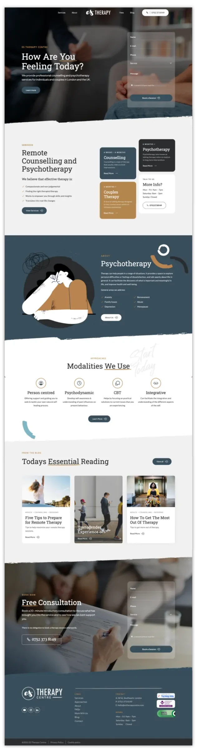 ES Therapy Centre services page after the redesign