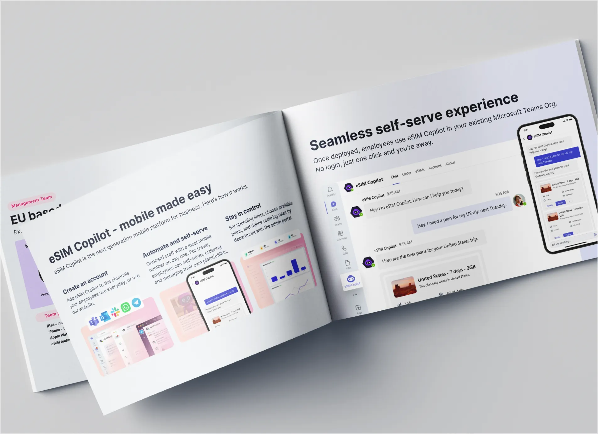 eSIM Copilot printed brochure spread