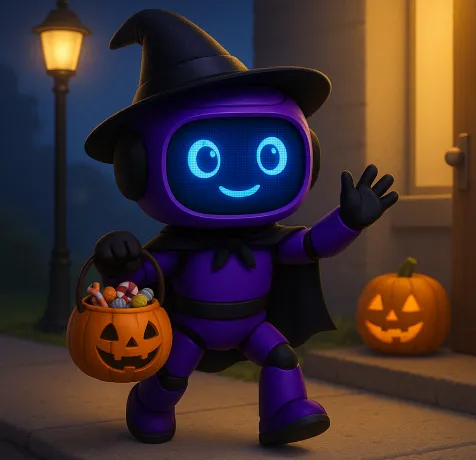eSIM Copilot mascot in a Halloween campaign scene
