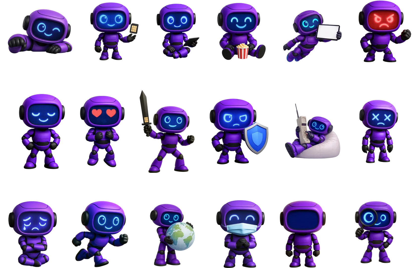 eSIM Copilot mascot expression and pose sheet