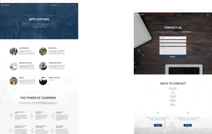 iCetana applications and contact pages