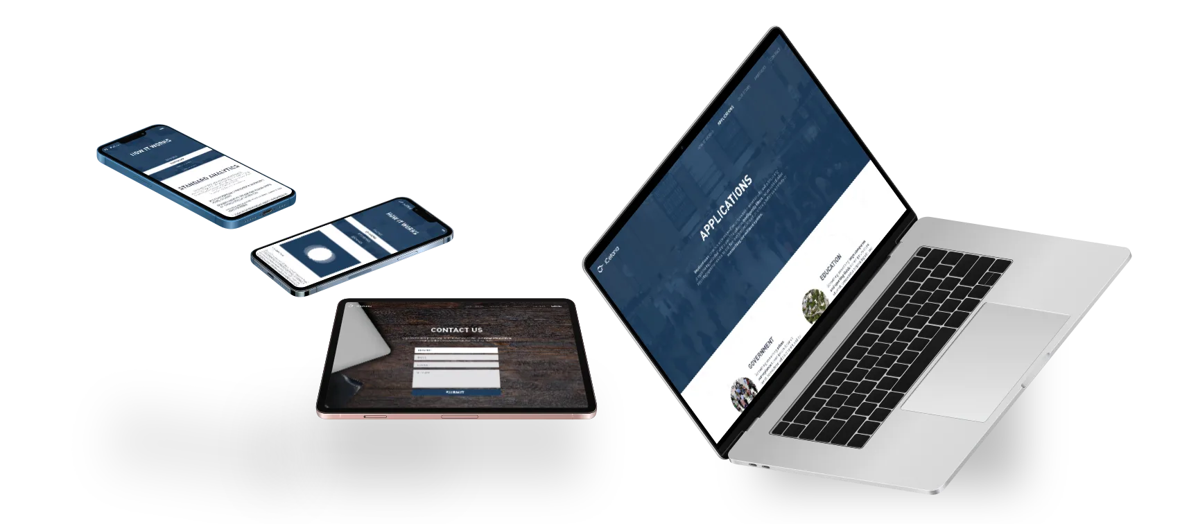 iCetana site shown across laptop, tablet and phone