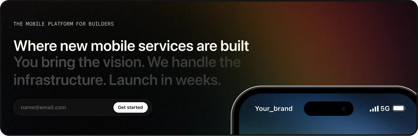 MVNO.dev marketing site, where new mobile services are built, showing the default and hover states