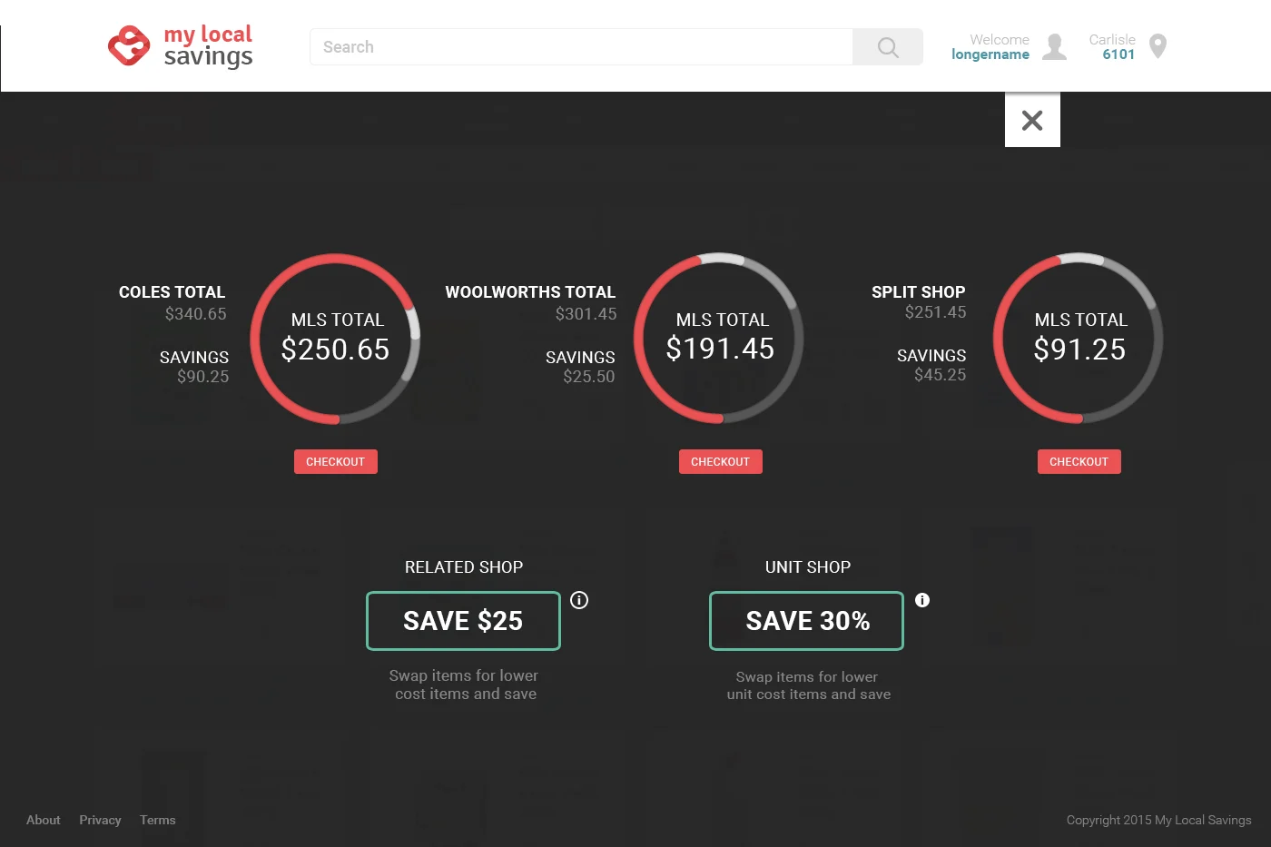 My Local Savings basket totals and savings breakdown