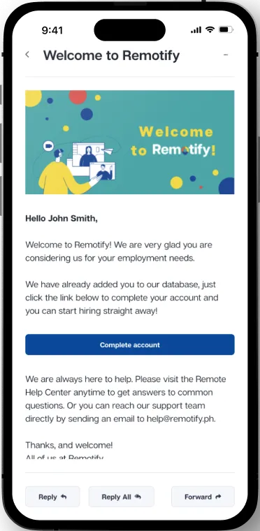 Remotify customer onboarding screen