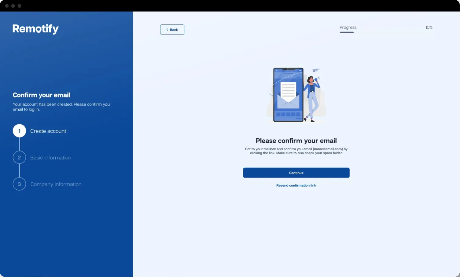 Remotify customer onboarding screen