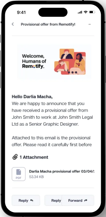 Remotify employee onboarding screen