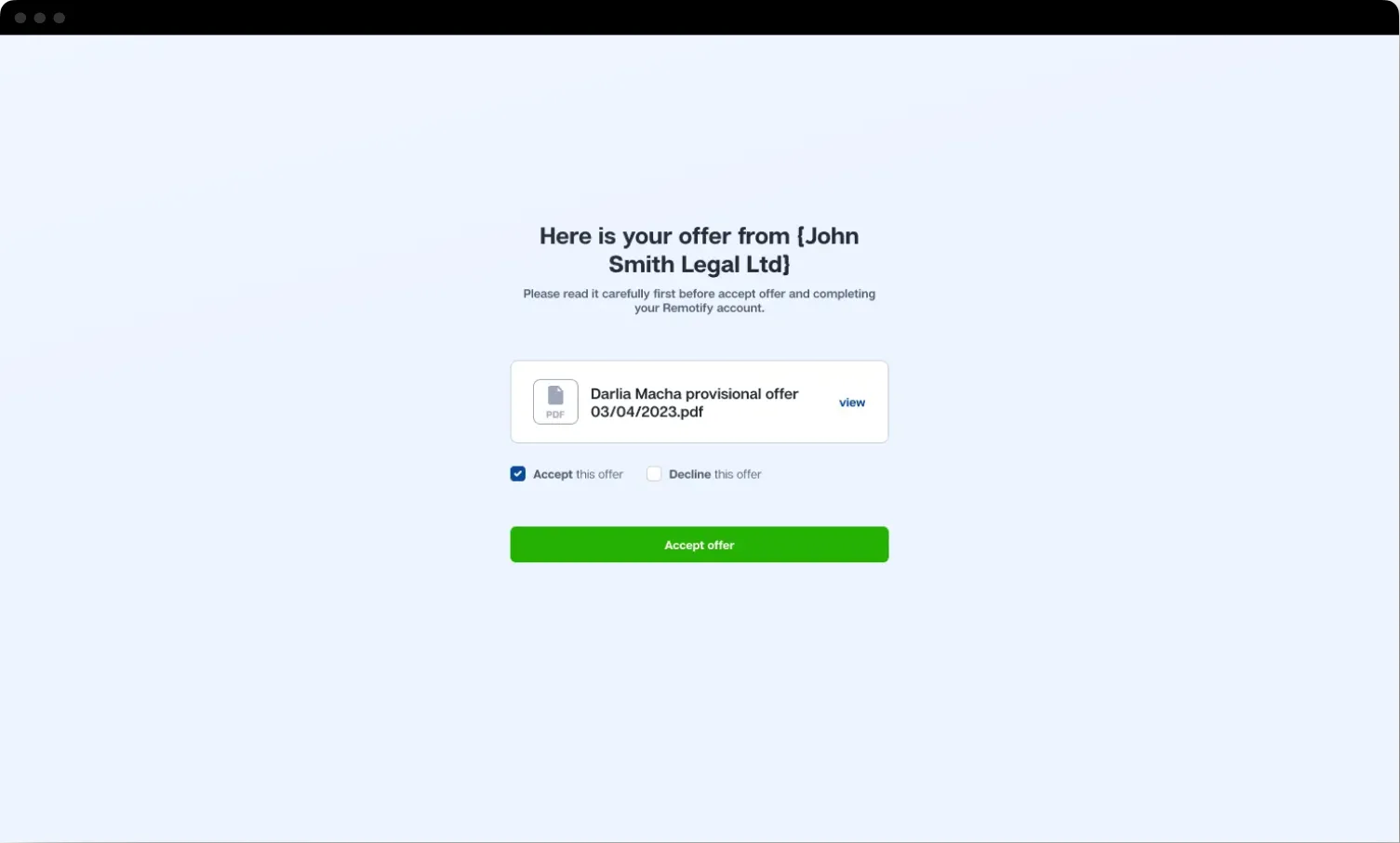Remotify employee onboarding screen