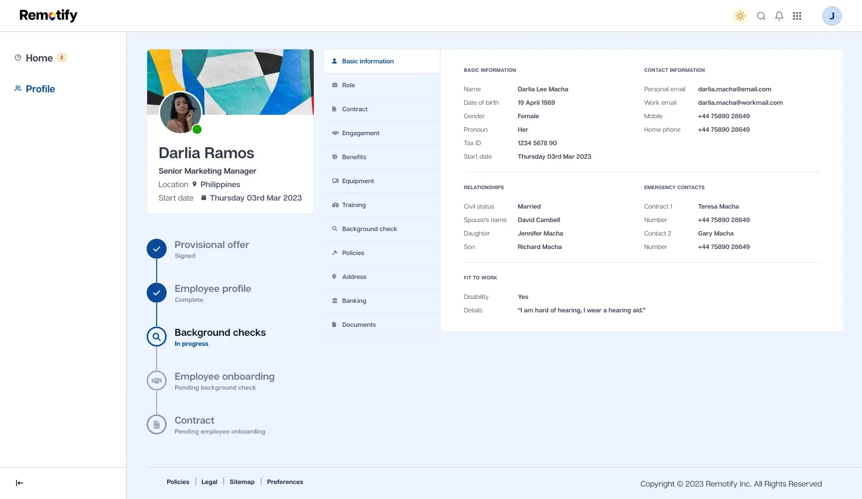 Remotify employee portal screens