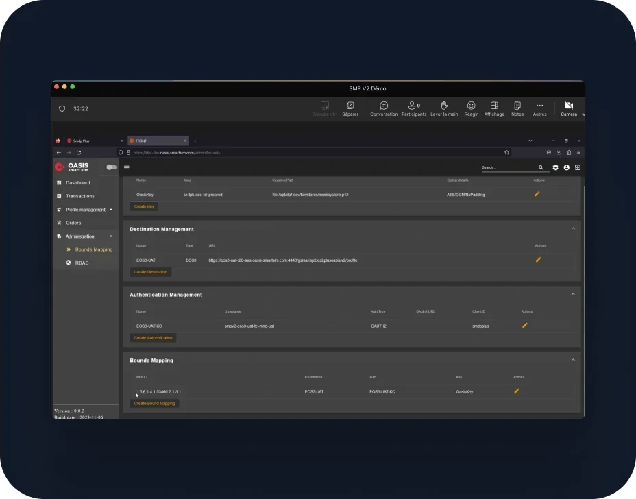 Tata Move SMP console for destination and authentication management