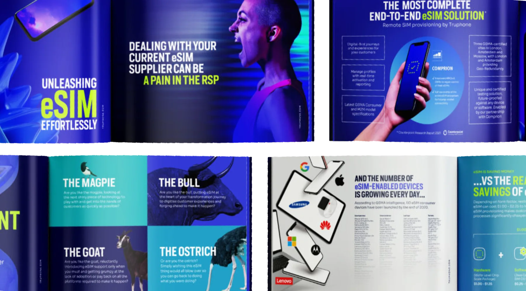 Truphone eSIM brochure spreads using the brand archetypes