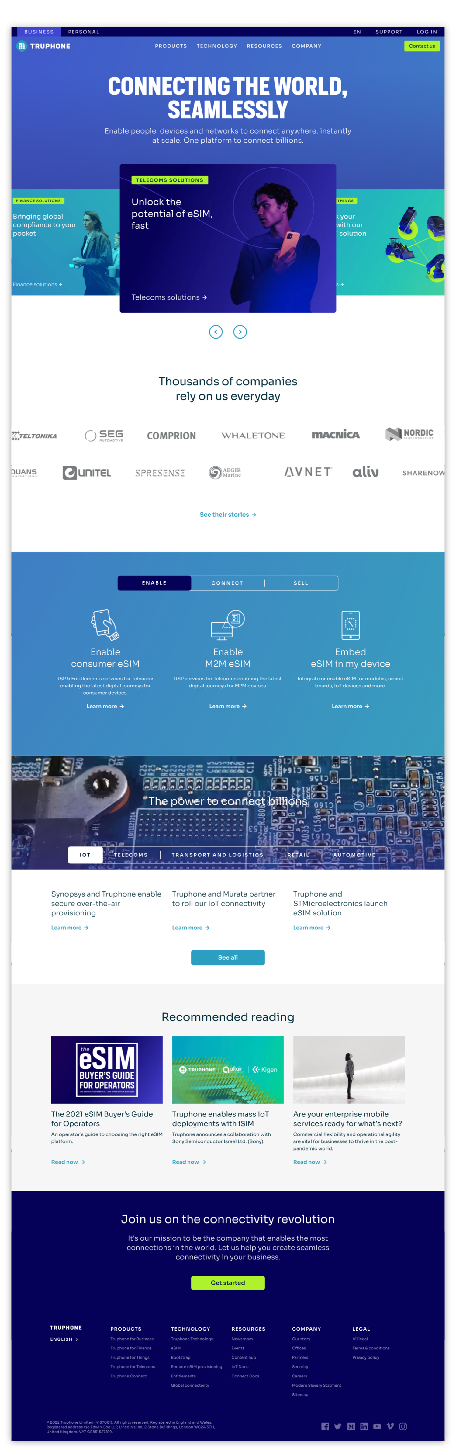 Truphone homepage after redesign