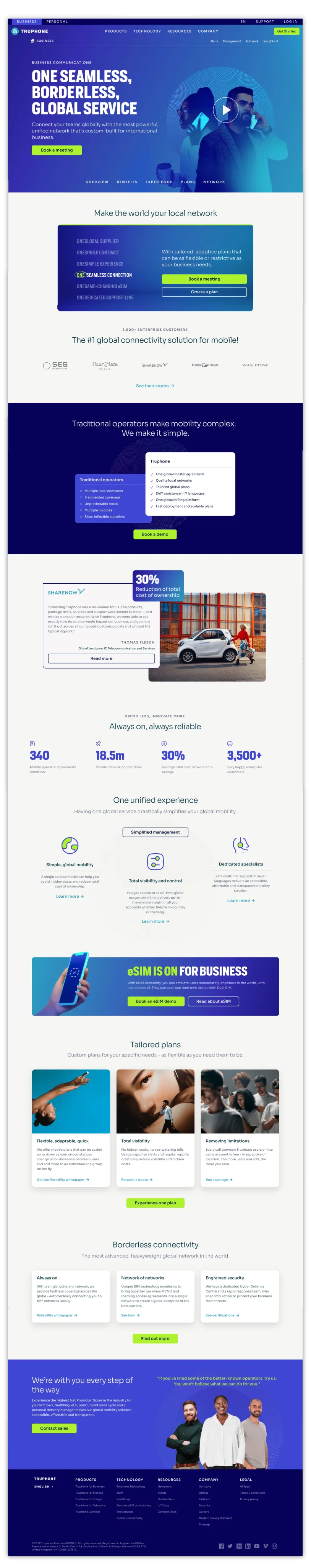 Truphone homepage after the redesign