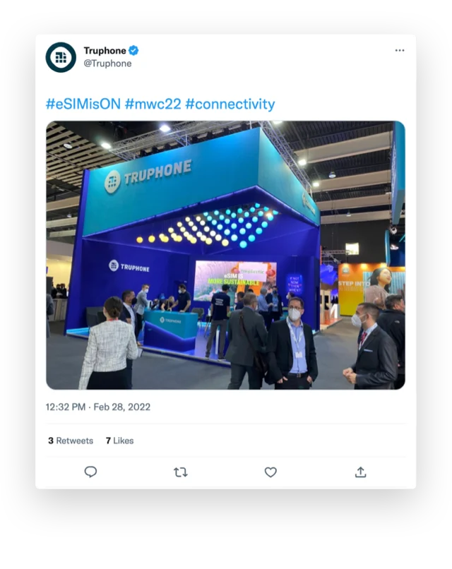 Truphone trade-show booth shared as a social post
