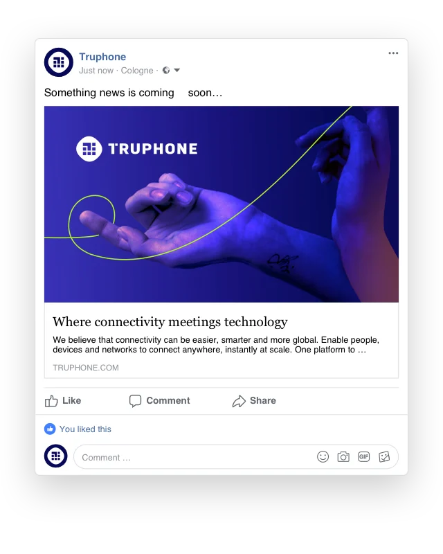 Truphone Facebook post applying the new brand