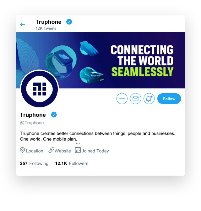 Truphone Twitter profile applying the new brand